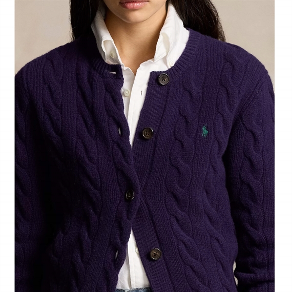 Polo Ralph Lauren Cable-Knit Wool-Cashmere Cardigan, Midnight Purple